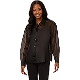 Adrianna Papell Womens Organza Woven Button Down Top W/Shell Buttons