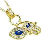 My Daily Styles 925 Silver Evil Eye Hamsa Necklace Jewelry Hamsa Blue White CZ Pendant - Protection Evil Eye Minimalist Simple Necklace Gift Perfect Religious Gift