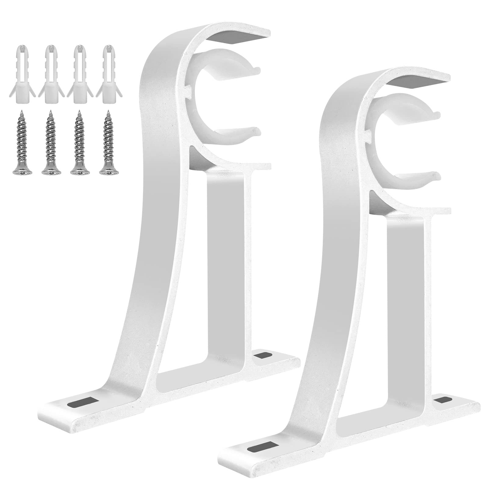 TOKPLNU Curtain Pole Brackets, Heavy Duty Curtain Rail Brackets White Curtain Rod Holder Hooks, Aluminum Alloy, Curtain Rod Bracket Supports for 28-35mm Drapery Pole, 2 Pack