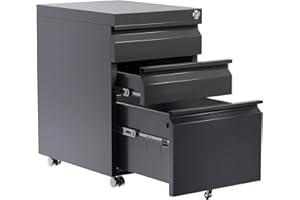 Reemoon Metal File Cabinet for Home Office, Under Desk Mobile File Storage Cabinet 3 Drawer, Small Rolling Filing Cabinet with Lock, Black