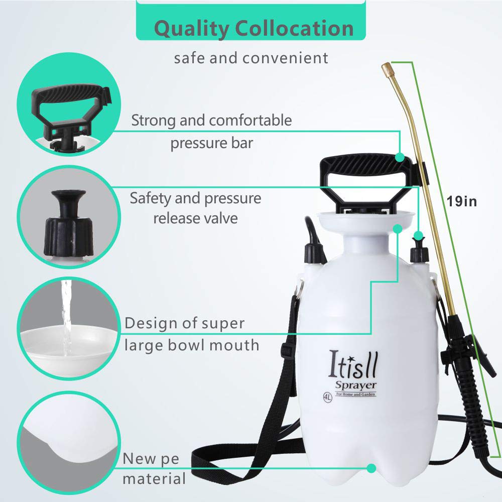 ITISLL Portable Garden Pump Sprayer Brass Wand Shoulder Strap for Yard Lawn Weeds Plants 1Gal