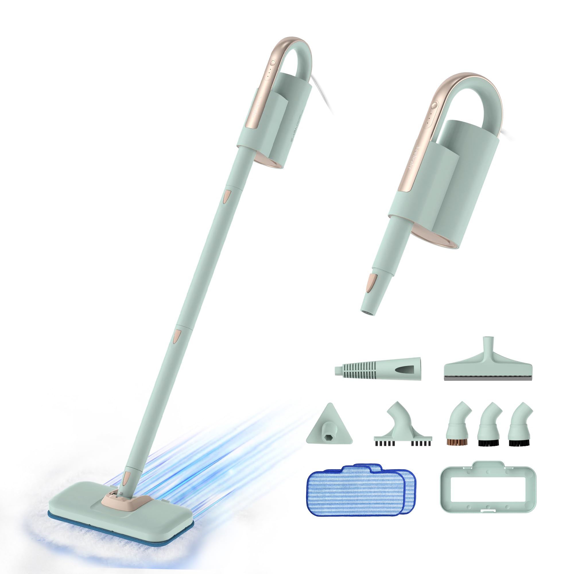 Newbealer 2-in-1 Dampfreiniger, 1200W Handgerät mit abnehmbarem Reiniger, 3 Dampfstufen, 7 Zubehörteile und 2 Mikrofaserpads, Ideal für Alle Böden, Teppiche