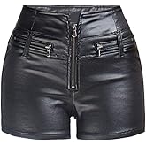 NASUN Womens Casual Faux Leather Shorts High Waist Stretch Disco PU Coated Shorts