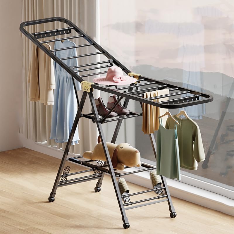 Foldable Clothes Drying Rack, 3 Tier Laundry Dry Rack Height Adjustable Clothes Hanger Stand Drying Racks, Laundry Drying Rack Stand for Sheets Towels & Clothing