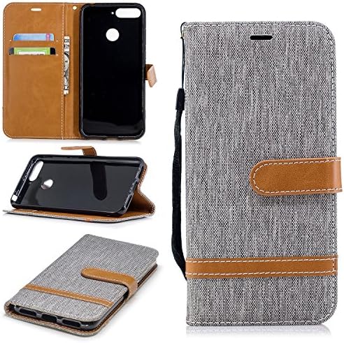 sinogoods For Huawei Y6 2018 / Honor 7A Case, Flip Slim Fit Premium Denim fabric Case, Stand Wallet Card Case Cover - Gray