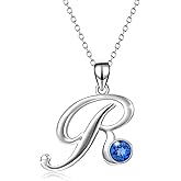 WINNICACA Christmas Gifts for Women Initial Necklaces 925 Sterling Silver Letter Pendant Necklaces with Birthstone Letter A-Z Initial Jewelry Gifts for Women Her Daughter Lover Birthday Gifts Ideas