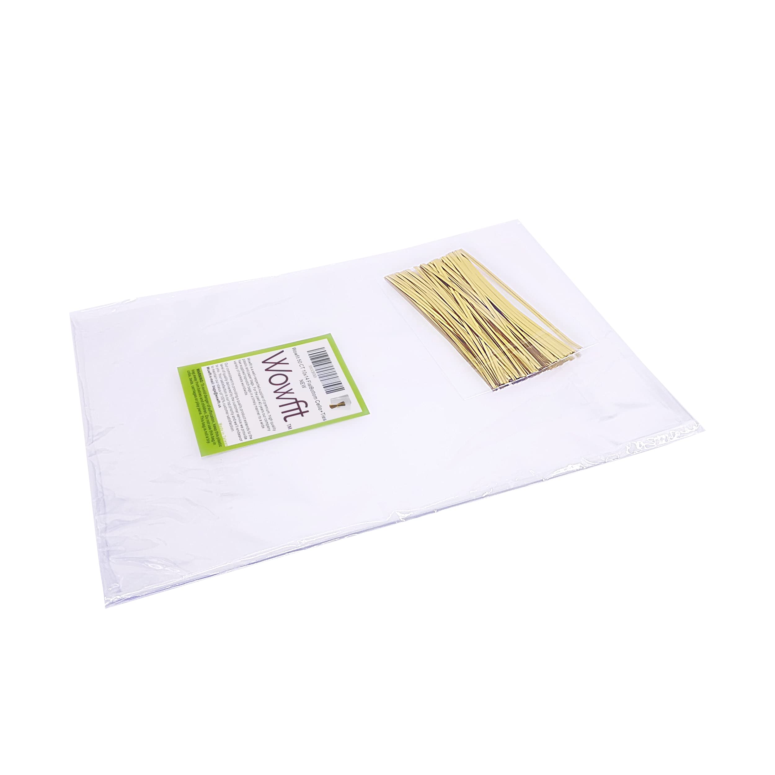Wowfit 50 CT 10x14 inches Clear Bottom Gusset Cellophane Gift Bags with 6