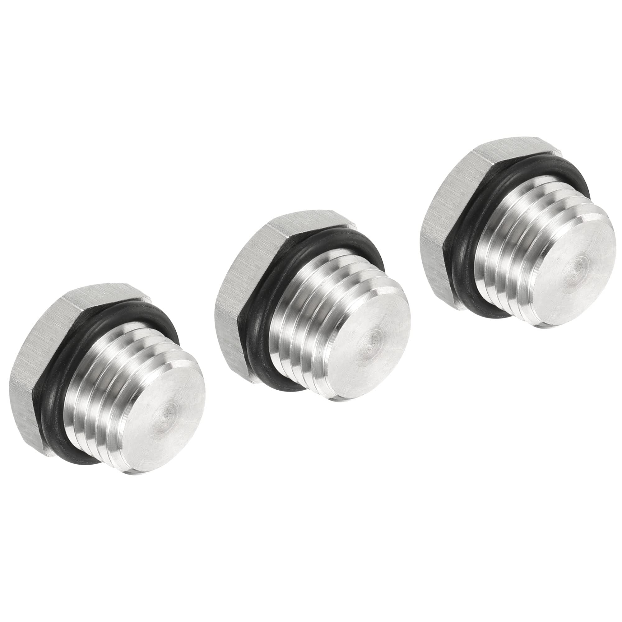 PATIKIL 1/4 NPT Male Plug, 3 Pack Waterproof Dustproof 304 Stainless Steel Thread Hex Head Socket Solid Pipe Fitting with Sealing Rubber Ring