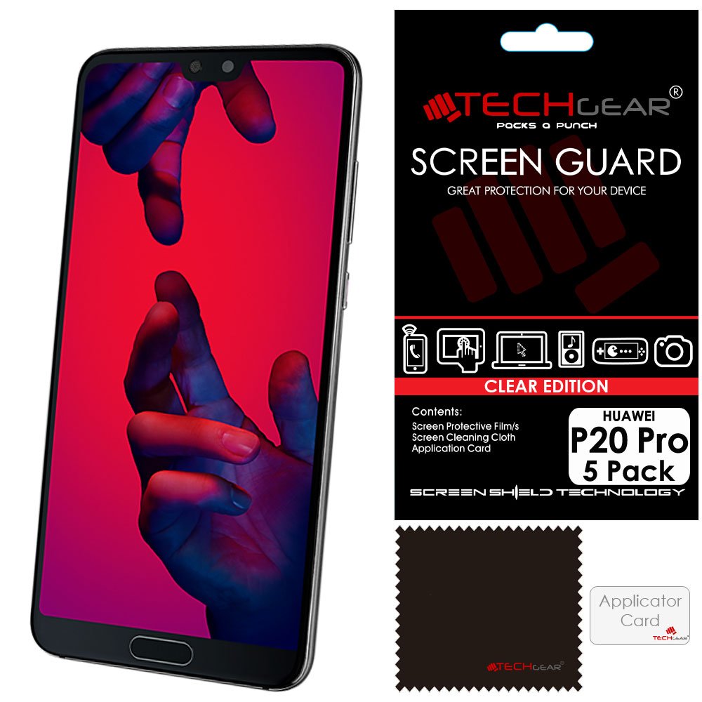 TECHGEAR [5 Pack] Screen Protectors for Huawei P20 Pro - Clear Lcd Screen Protector Guard Covers Compatible with Huawei P20 Pro