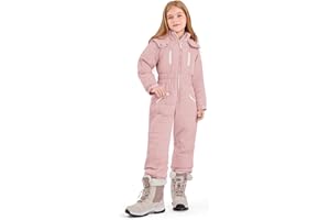Haloumoning Kids Snow Suit Girls Hooded Waterproof Insulated One Piece Ski Suit 5-14 Years