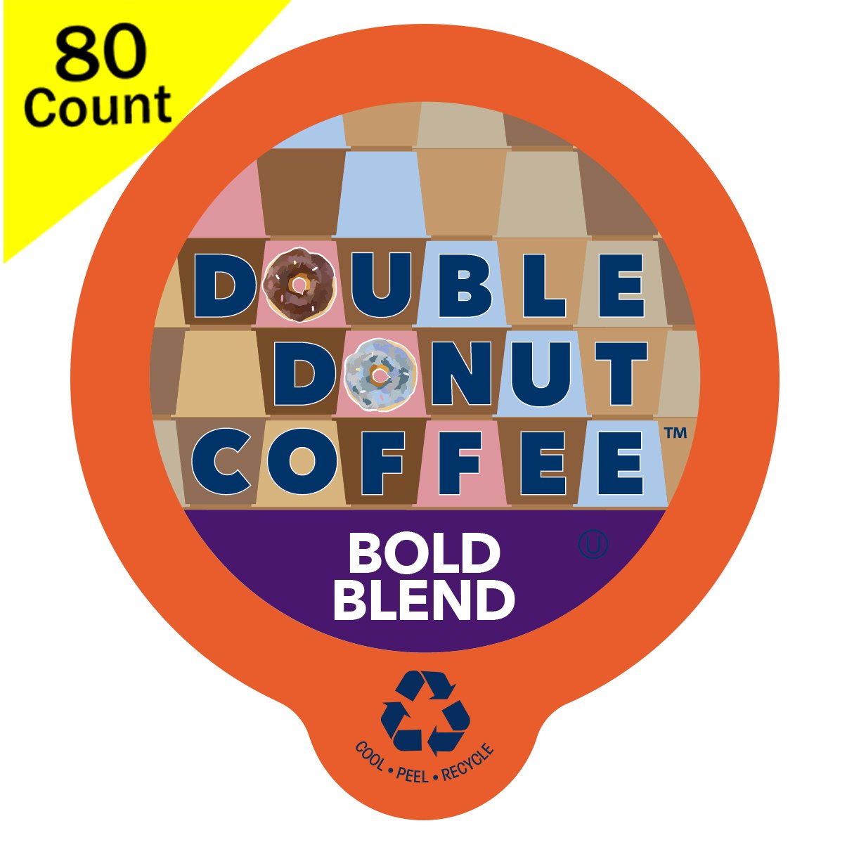 Double Donut Coffee, Fresh Bold Roast Coffee, Single-Serve Pods for Keurig K Cup Brewer Machines, 80 Capsules per Box