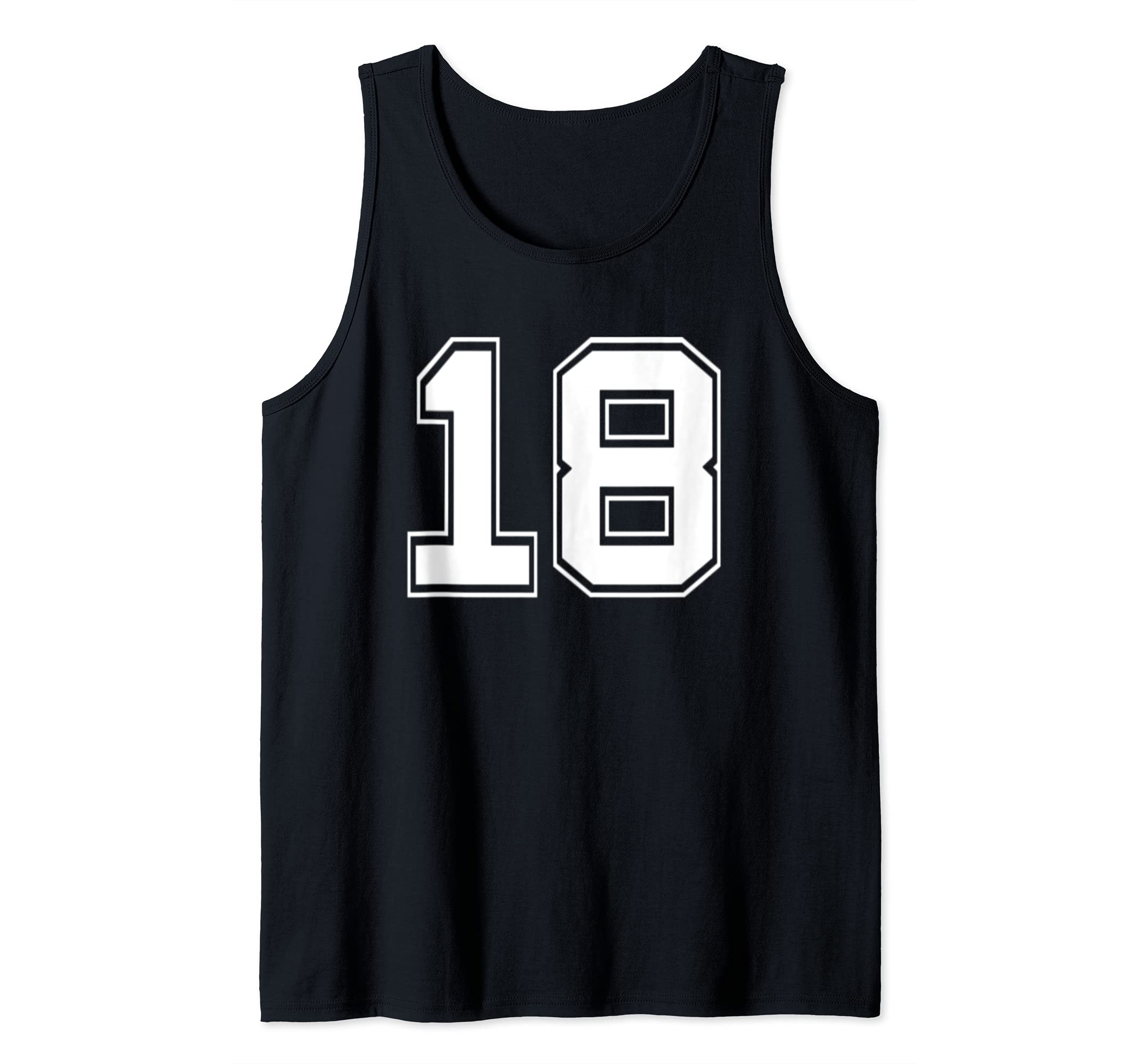 Number 18 Shirt Baseball Football Soccer Hockey Basketball Tank Top