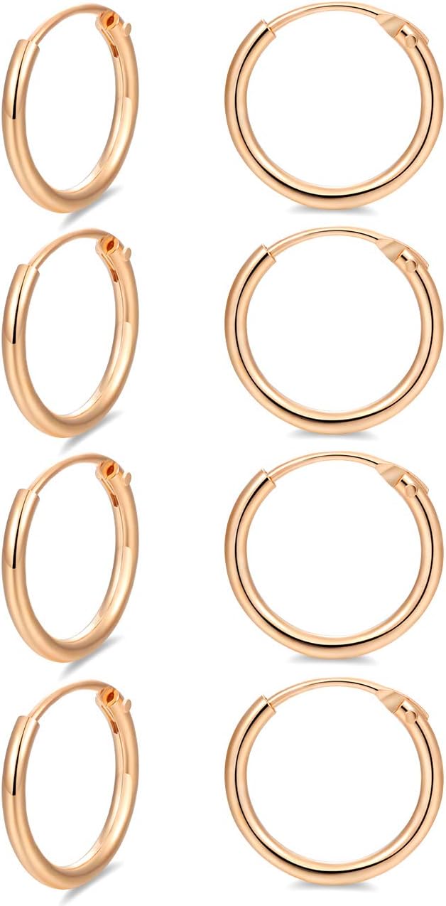 Hoop Earring 14K White Gold Plated S925 Sterling Silver Endless Small Hoop Earring Set for Cartilage Nose Lip Rings 8mm-16mm
