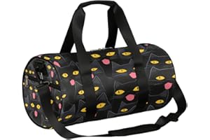 Ginfult Sport Duffel Bag Black Cat Print Travel Duffle Bag Women Men Overnight Weekender Gym Bags with Adjustable Shoulder St
