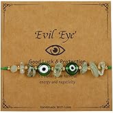 QRH Irregular Evil Eye Crystal Stone Beaded Bracelet Handmade Adjustable Multi-colored Evil Eyes String Rope Bracelets Inspirational Amulet Kabbalah Protection Good Luck Surf Bracelet for Women