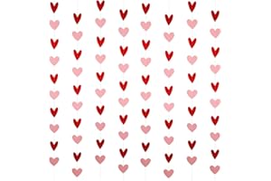 LEESKY 80 Heart Garland Red & Pink- Valentines Day Decoration, Hanging Hearts, Valentines Day Banner, Hanging Valentines Garland, Valentine's Day Decorations, Large Heart Valentines（NO DIY）