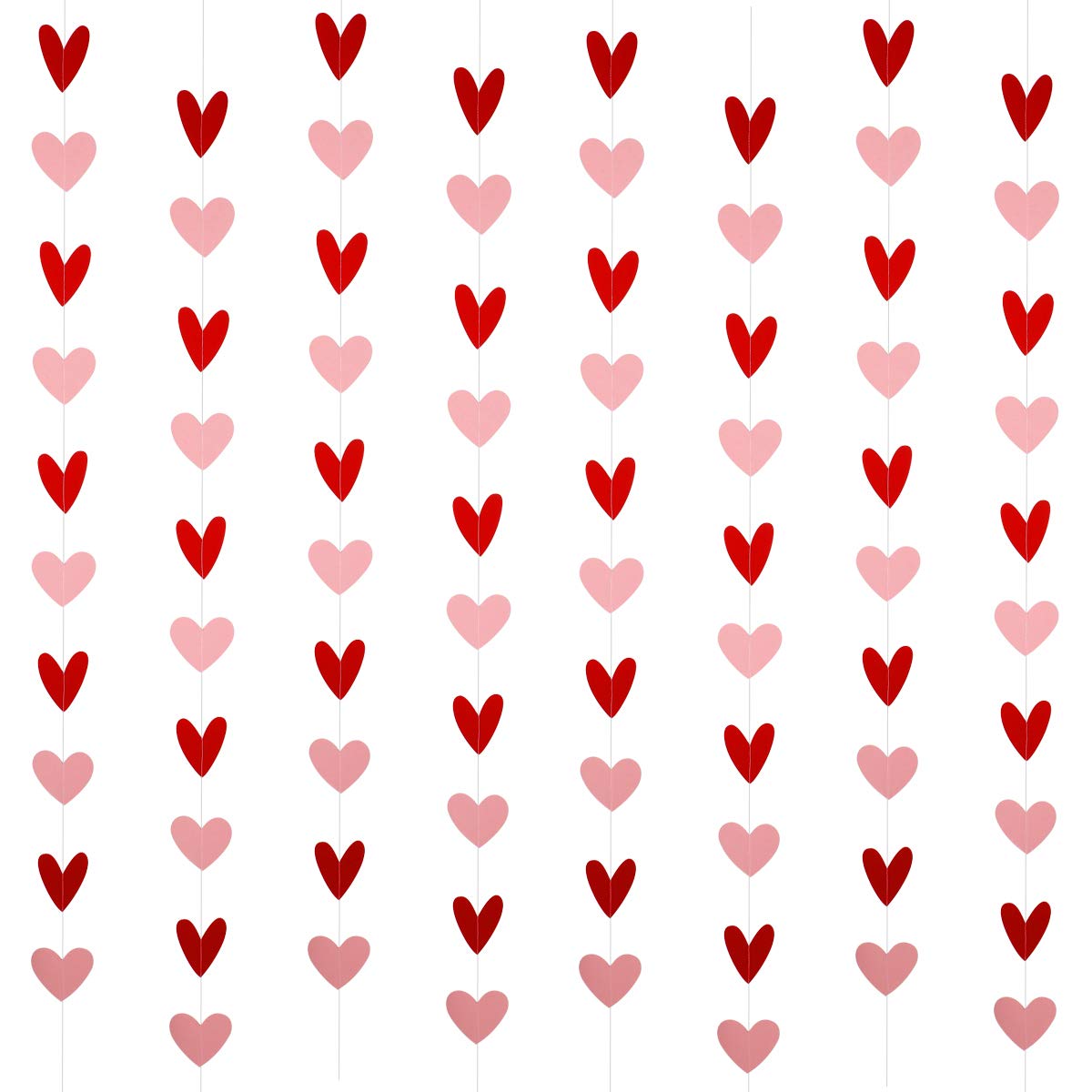 Photo 1 of 8 Pack Valentines Day Heart Garland Red and Pink, Valentine's Day Hanging Heart Garland Hanging Heart Valentines Garland Decorations for Happy Valentine's Day Party Decorations (NO DIY)