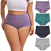 INNERSY Women's Plus Size Underwear High Waisted Full Coverage Soft Stretch Cotton Boy Shorts Panties 4-Pack