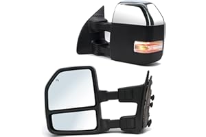 ReYee Towing Mirrors fit for 1999-2016 Ford F250 F350 F450 F550 Super Duty with Heated Power Turn Signal Light Temperature Sensor Manual Telescopic Auxiliary Lamp Chrome Cap LH RH