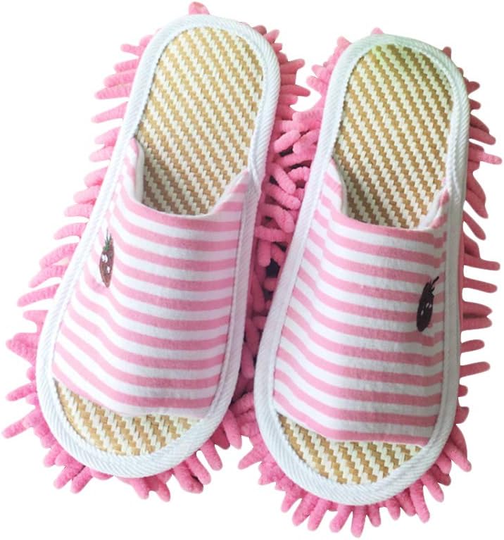 Frjjthchy Microfiber Dusting Slippers Washable Floor Cleaning Shoes for House Kitchen Bedroom Office Slippers Shoes (Pink)