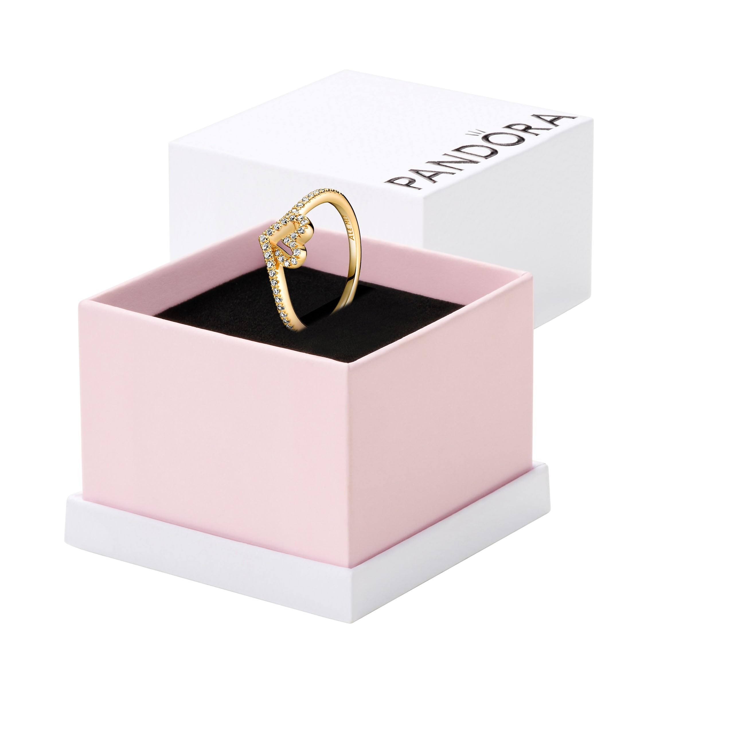 Pandora Timeless Heart and wishbone 14k gold-plated ring with clear cubic zirconia, 58