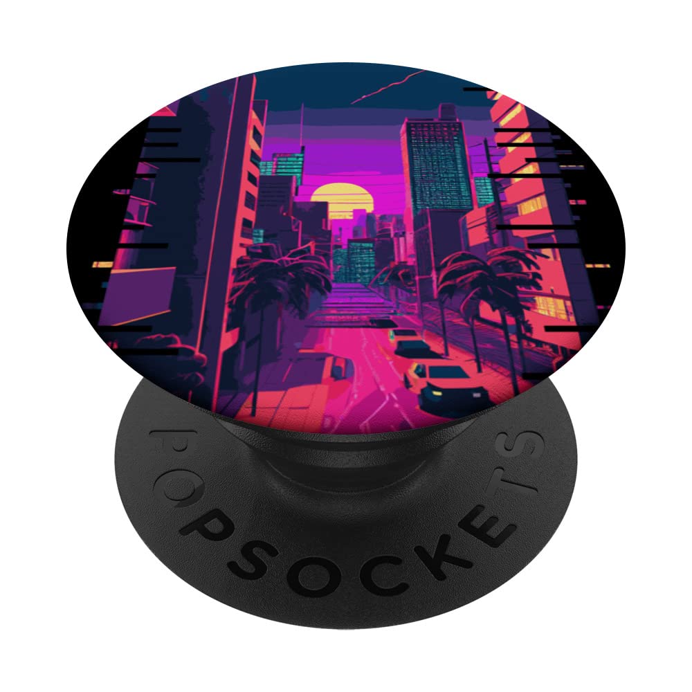 Japanese City Indie Aesthetic Glitch Art 80s 90s Vaporwave PopSockets Swappable PopGrip