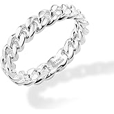 Miabella 925 Sterling Silver Italian 4mm Cuban Link Band Ring for Women Made in Italy