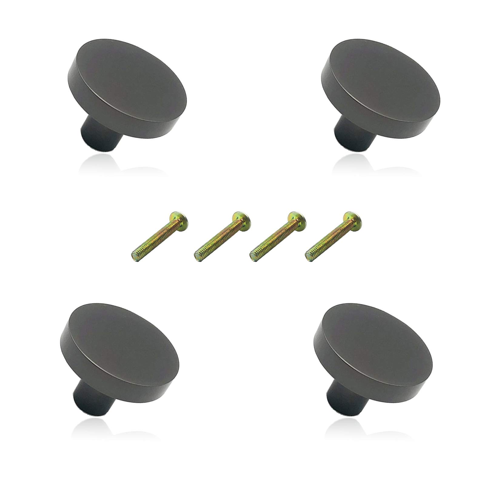 Seully 4 Pcs Black Brass Drawer Knobs, Round Kitchen Cabinet Pulls Door Knobs for Chest of Drawers Furniture Cupboard Dresser Wardrobe Door Handles and Knobs with Screws (25mm*32mm)