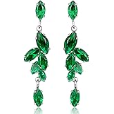 Cubic Zirconia Bridal Earrings - Sterling Silver Marquise Crystal Zircon Rhinestone CZ Cluster Floral Leaf Dangle Drop Earrings for Women Girls Wedding Party Prom Bride Bridesmaids Jewelry