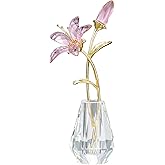 RONG Kristo Crystal Lily Figurine, Glass Flowers with Stem,Flower Collectible Gifts for Woman, Wedding Party Decor(Pink)