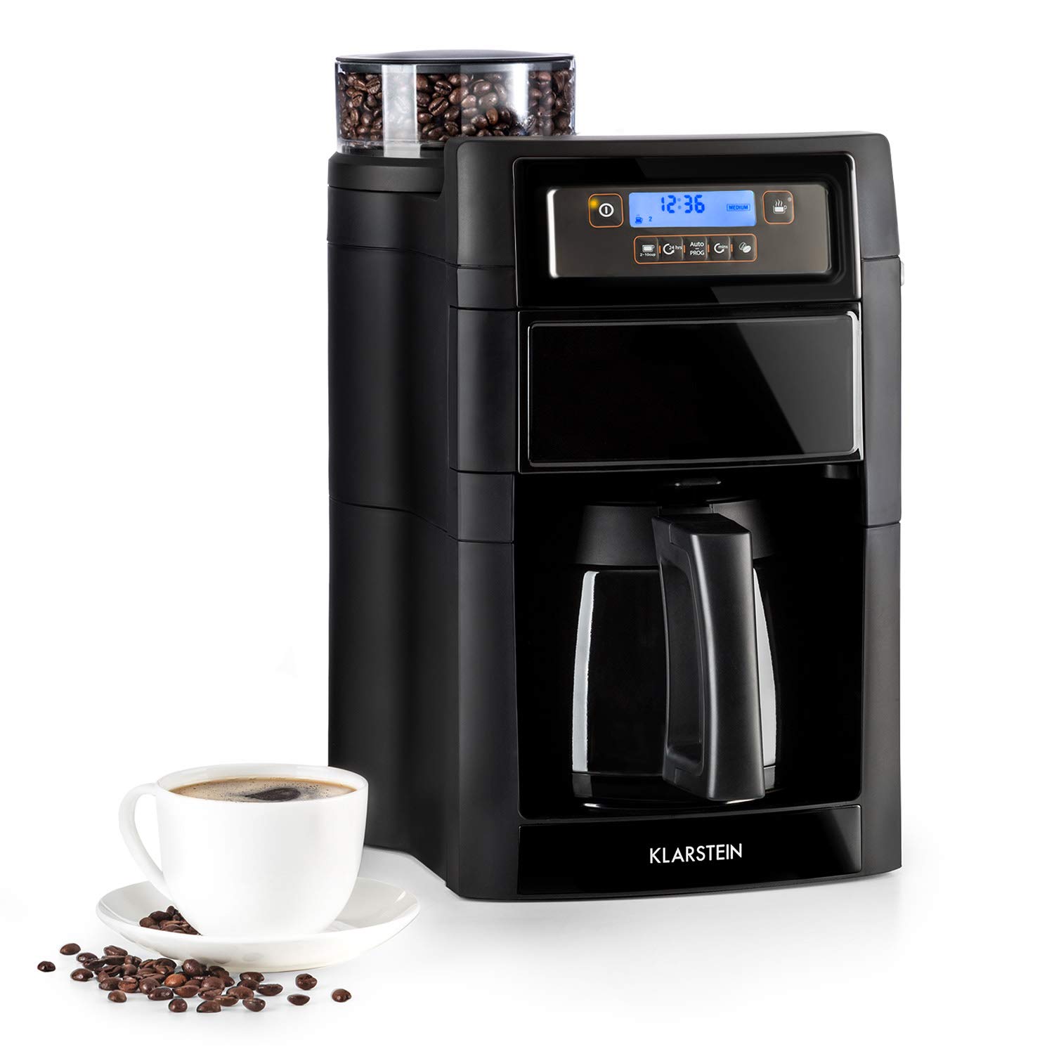 Klarstein Aromatica Ii Coffee Machine With Cone Gear Grinder Filter Coffee Machine 1000 Watts 1 25 Liter Thermos 24 Hour Timer Lcd Display Incl Permanent And Activated Carbon Filter Black Buy Online In