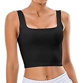 Colorfulkoala Women's Body Contour Square Neck Tank Tops Sleeveless Strappy Crop Double Lined Shirts