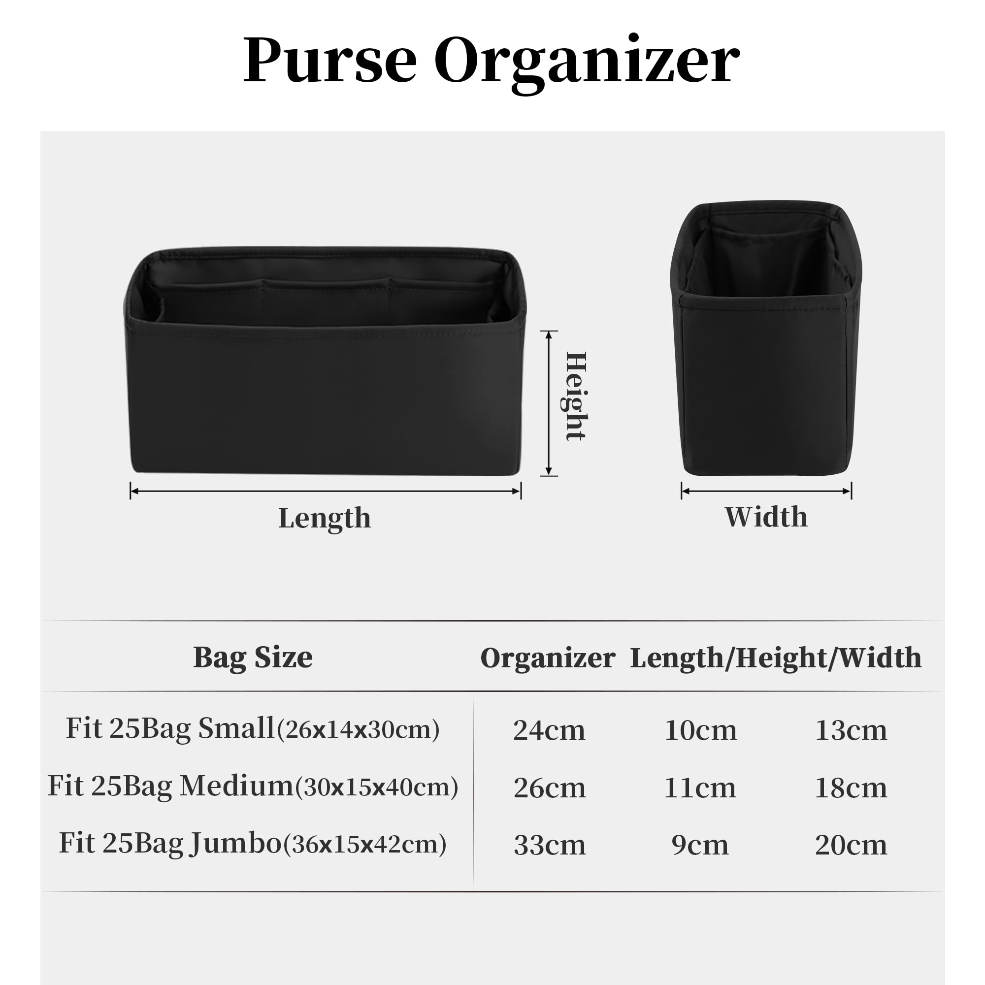 Purse Organizer Insert for Chanel 25C Hobo Bags, Satin Luxury Bag Insert, Large Capacity Pouch with Practical Pockets, Portable Purse Shaper(Black, 25 Small)