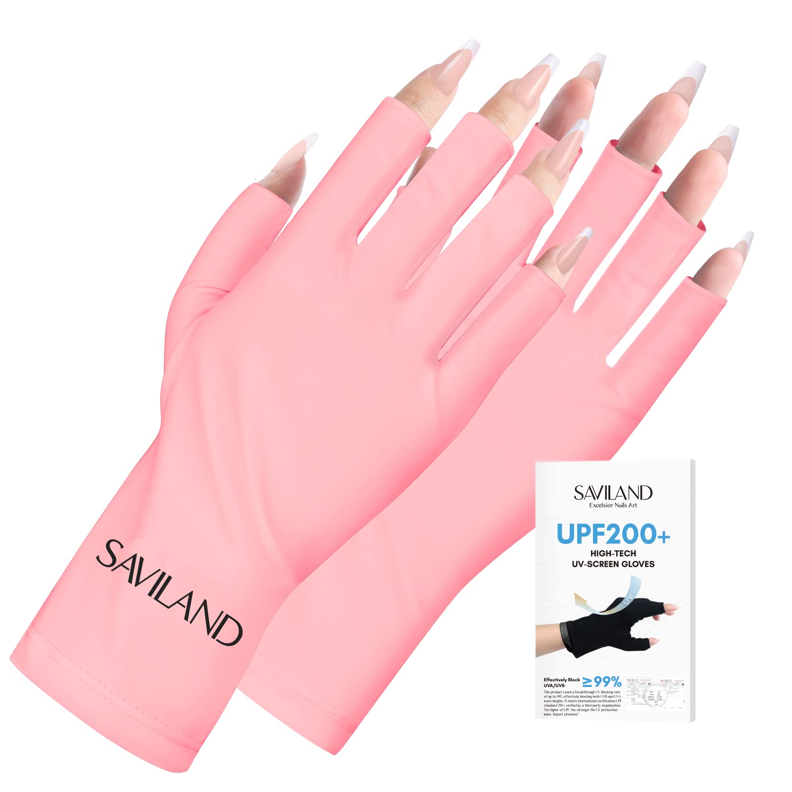 Saviland Gel Glove Nail - UPF200+ UV Protection Fingerless Gloves for Manicures, Anti-UVA & UVB 999+UV Skin Care (Pink), 1.0 count