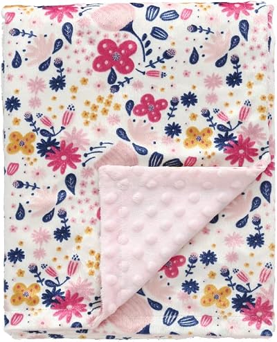 CREVENT Floral Baby Blanket 75x100cm Dotted Backing Soft Plush Receiving Crib