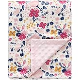 CREVENT Minky Floral Baby Blanket for Girls, Soft Plush Receiving Crib Blanket for Newborns Toddlers Bedding - Flowers 30x40 Inches