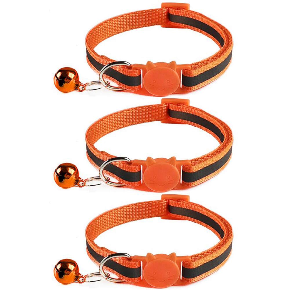 Tafeiya 3x Reflective Design Adjustable Cat Collars More Safety Quick Release Safety Buckle with Bell (Orange)