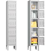 Greenvelly Metal 5-Tier Lockers for Employees Steel Lockers for Gym, Metal Storage Locker with Louvers, 5 Door Locker for Office,Home,School (Grey)