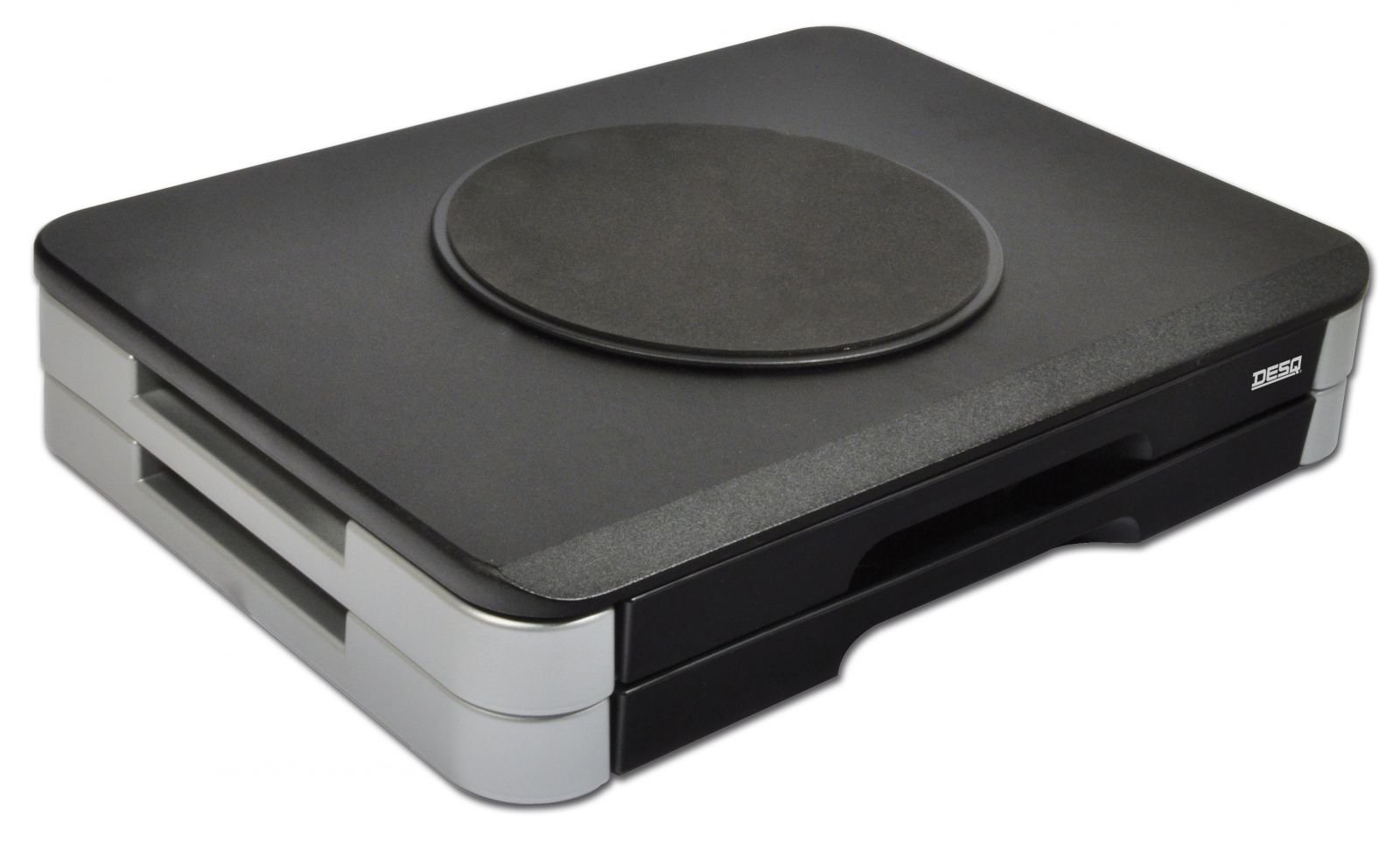 DESQ 1533 360 Degree Turntable for Easy of Information Monitor Stand with Two Drawers ? Silver