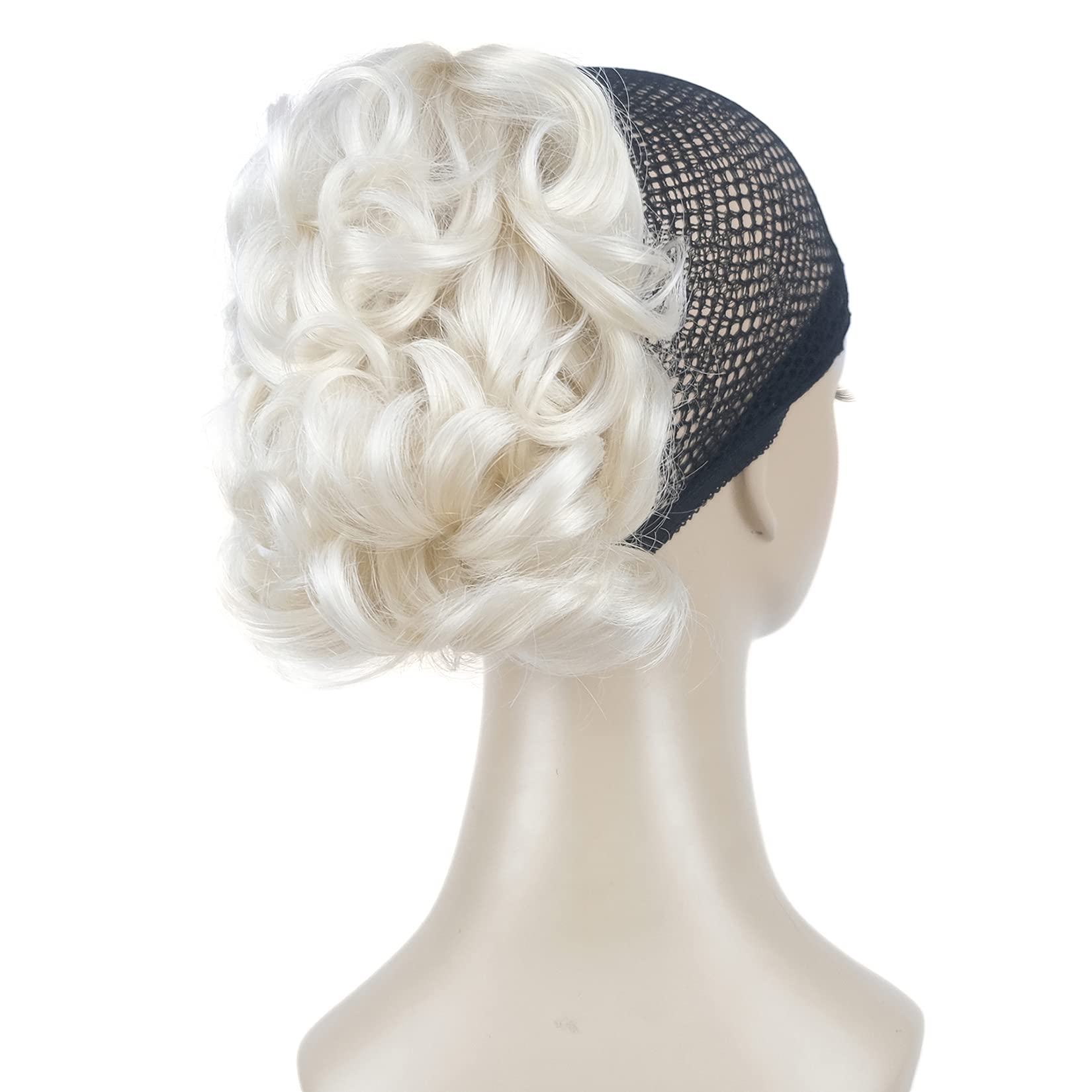 Lydell Short Ponytail Hair Extensions Wavy Curly Synthetic Hairpiece with Jaw Claw (614 Pale Blonde)