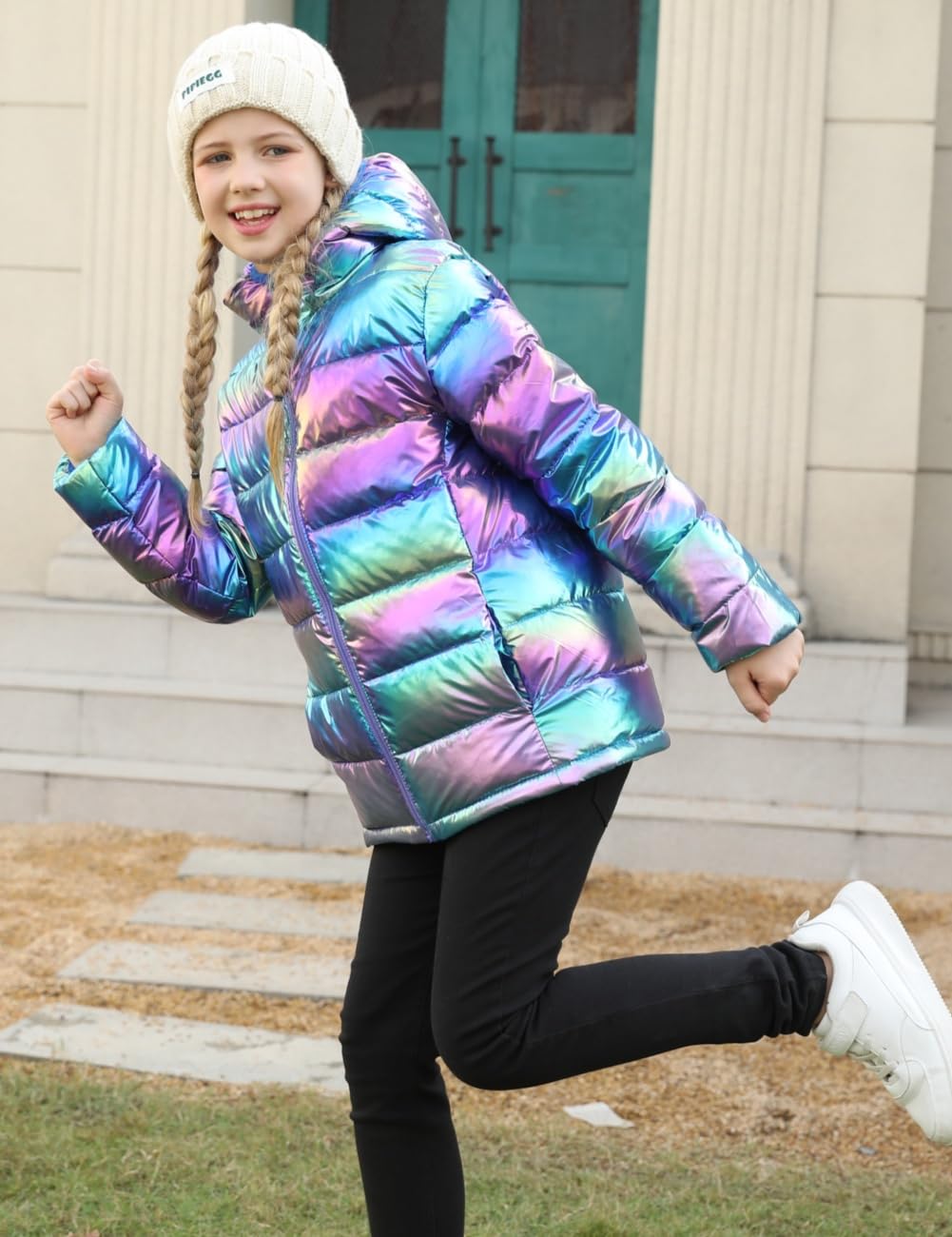 Lovekider Hooded Puffer Jacket for Girls 4-12T Packable Down-Alternative Warm Coat Shiny Outerwear for Kids Winter