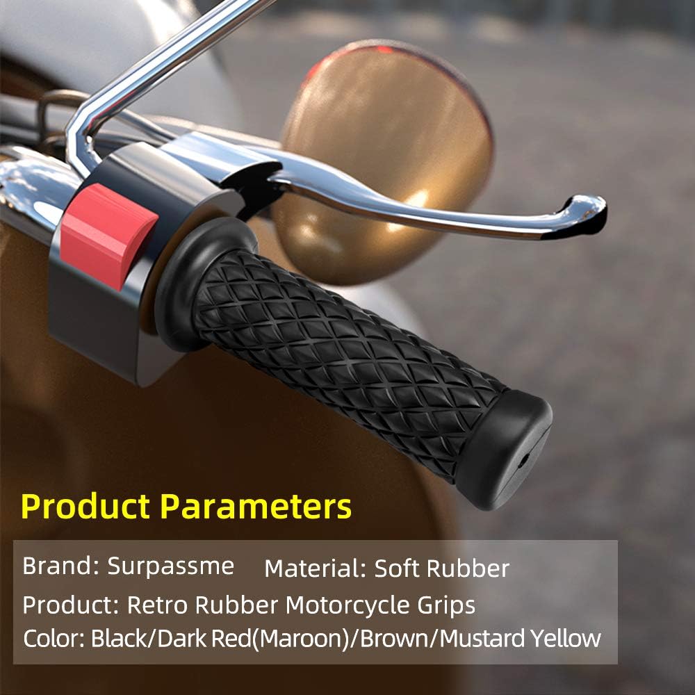 surpassme Motorcycle Grips Non Slip Rubber Bar End Thruster Grip 7/8" 22mm 24mm Motorcycle Comfort Hand Handlebar Grip Thruster Grip for ATV Harley Honda Triumph Yamaha Kawasaki CG125 CB400 (Black): Sports & Outdoors