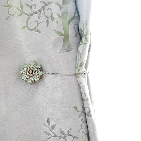 Curtain Tiebacks Clips Magnetic With Green Crystal Floral Shower