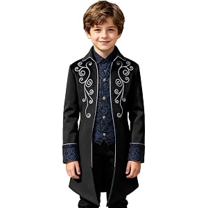 XYFDHJY Kids Medieval Steampunk Jacket, Victorian Gothic Renaissance Tailcoat for Halloween Cosplay Costume