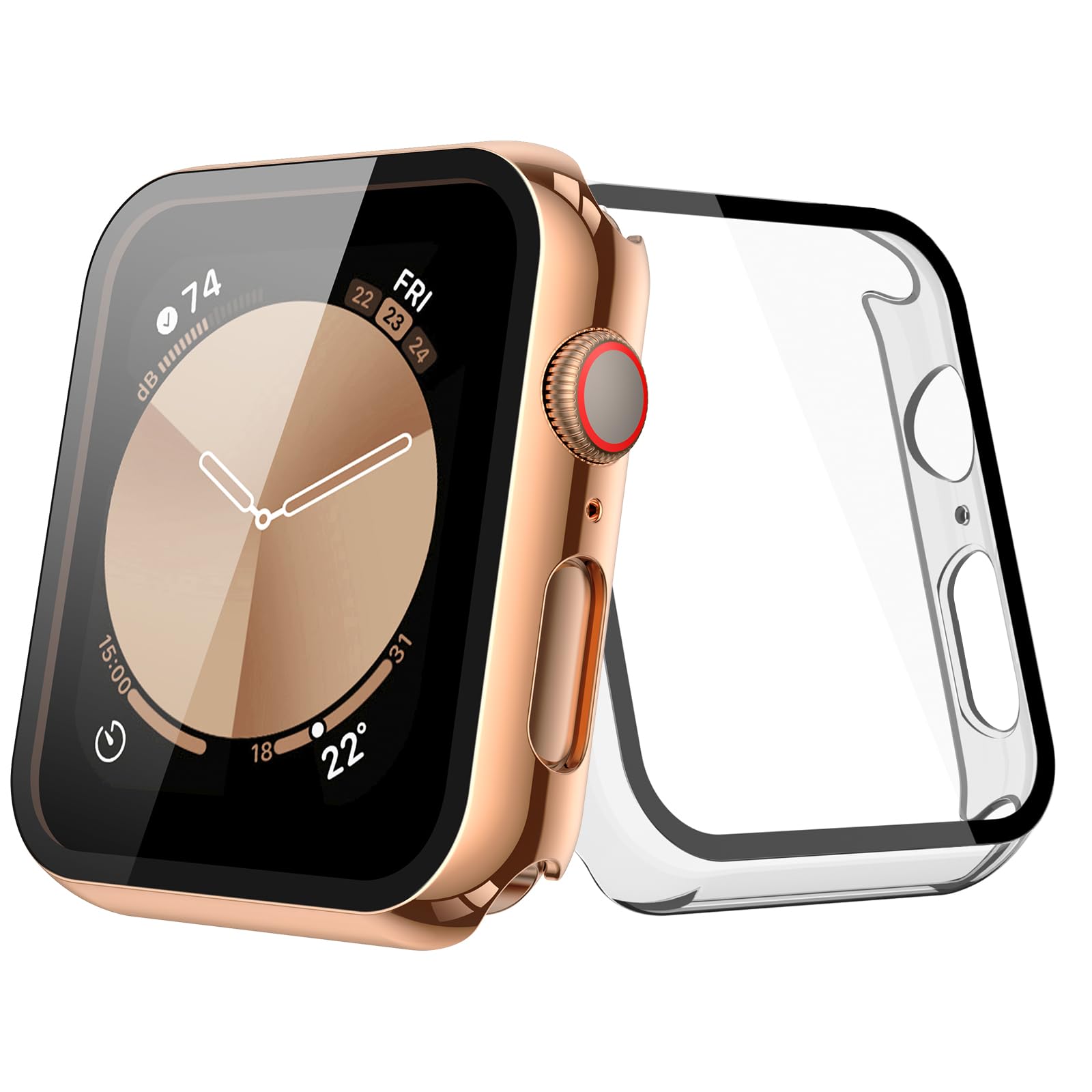 Photo 1 of JULK [2 Pack] for 2024 New Apple Watch SE Case 44mm Built in HD Tempered Glass Screen Protector, iWatch Protective Cover Compatible with Apple Watch Series SE/6/5/4 (1 Rose Gold + 1Transparent)
