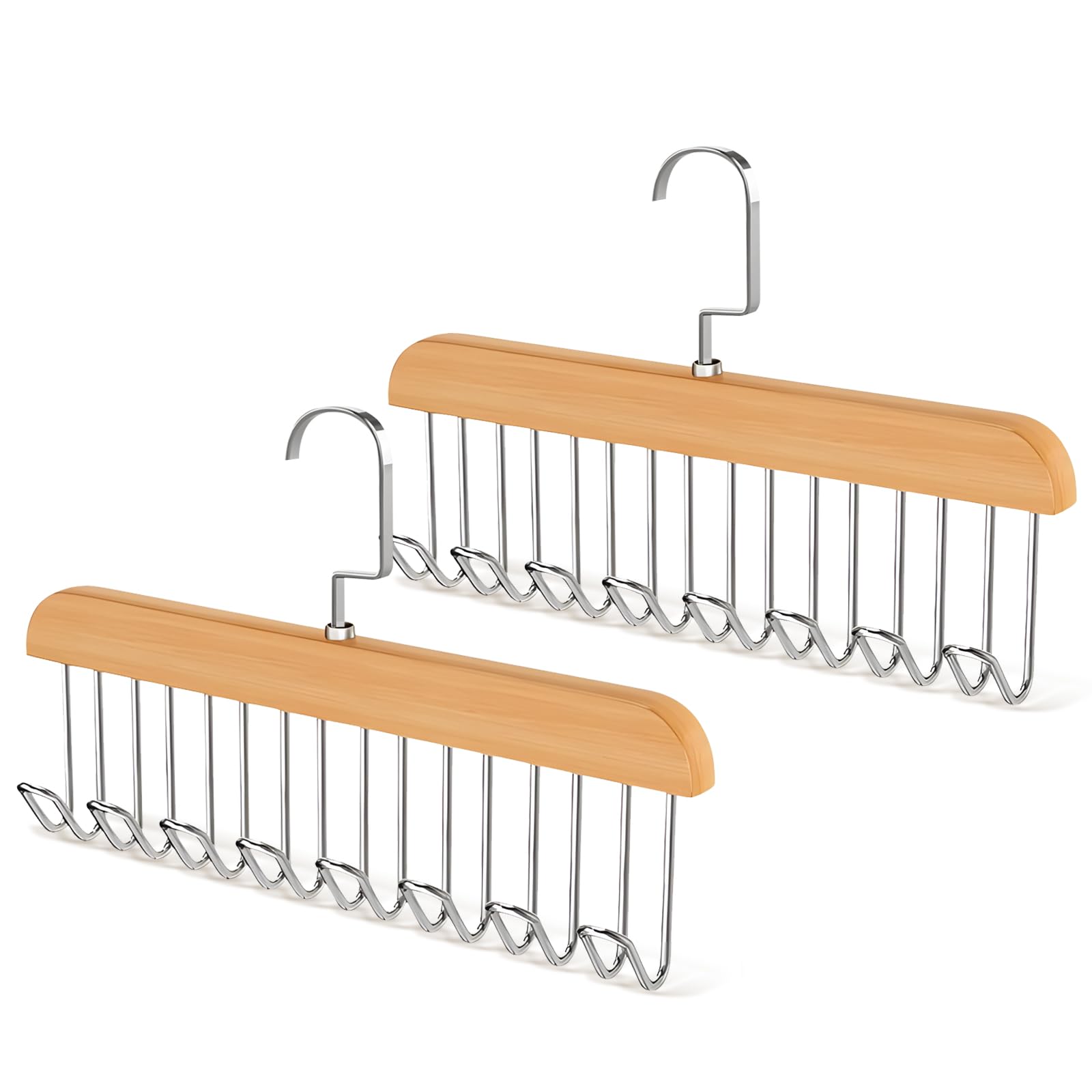 2 Pack Anti Slip Hook Coat Rack Bra Hanger, Belt Holder for Closet, Tie Hanger with 8 Hooks, Wooden Tank Top Hanging for Scarf Bra Ties Swimsuit