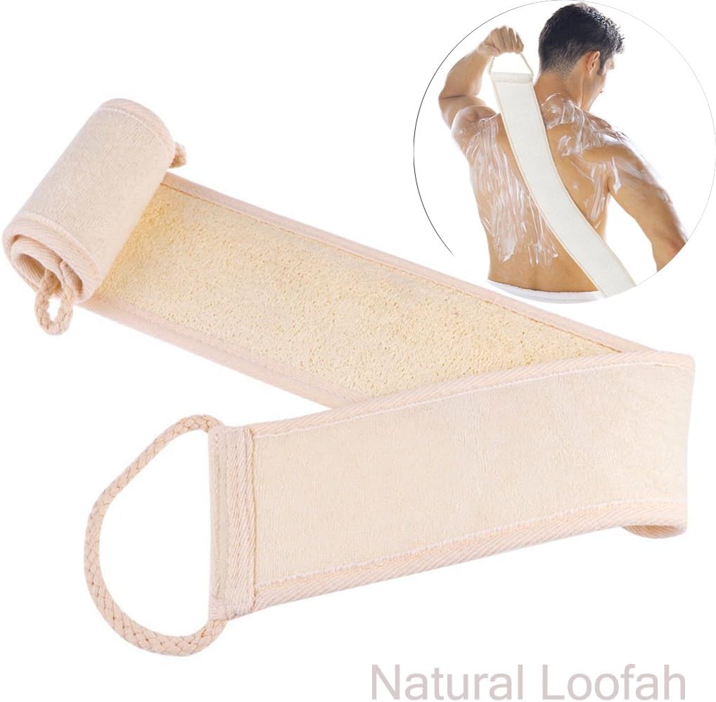 Exfoliating Loofah Back Scrubber for Shower, 100% Natural Loofah Scrubber, Body Skin Health Clean Exfoliating Loofah Back Strap Sponge Bath Spa Scrubber for Men and Women (Large Size)
