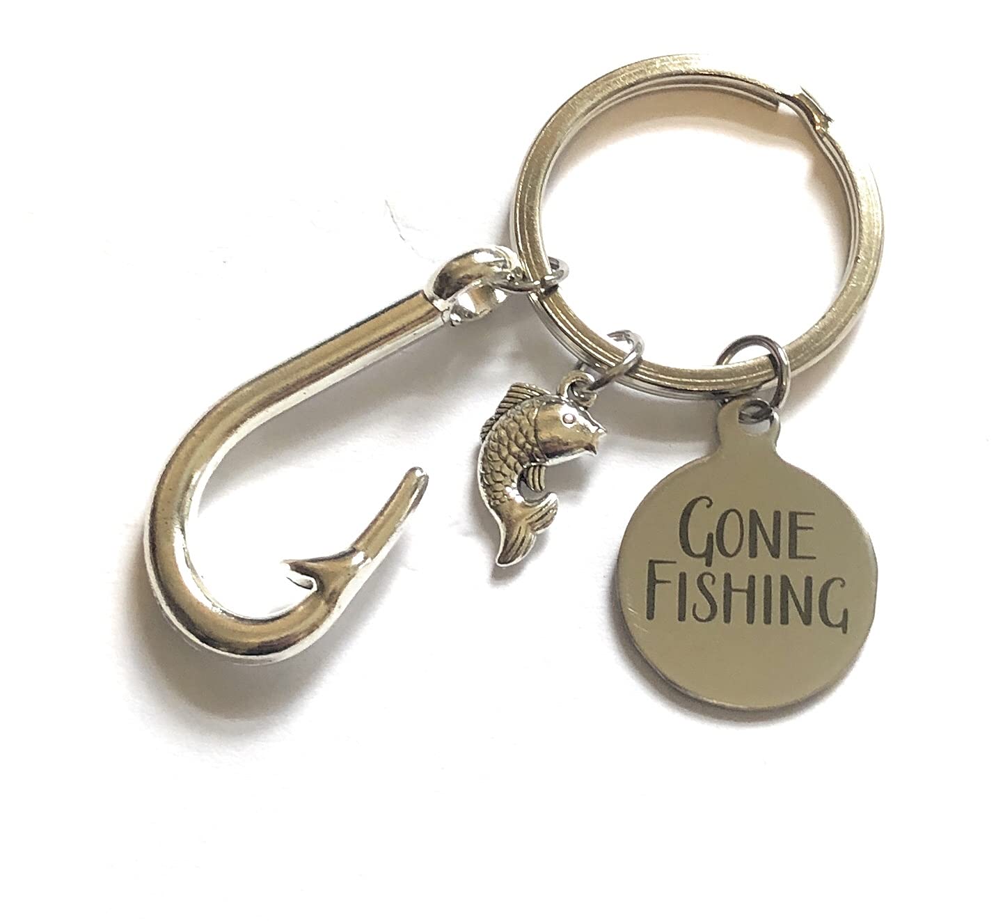 FizzyButton Gifts Fishing Charm Keyring Key Ring in Gift Bag with Fish, Hook and Gone Fishing Charms
