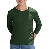 Haloumoning Boys Ribbed Long Sleeve Shirts Kids Casual Crewneck Solid Tops Tees 5-14 Years