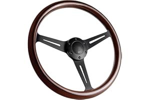 QYMOPAY 14'' 6-Bolt Wood Grain Racing Steering Wheel Vintage Nostalgic Style Car Steering Wheel with Horn Buttons - Frosted Spokes